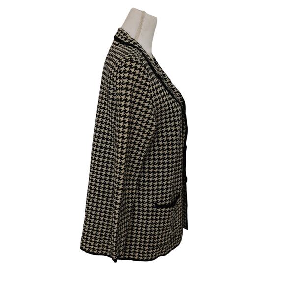Kate Hill Italian Merino Wool black ivory cream Houndstooth stretchy blazer med - Picture 2 of 8